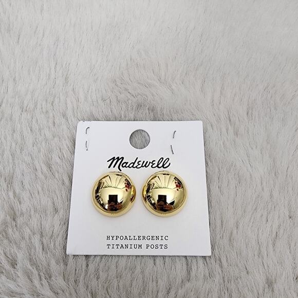 NEW Madewell Gold Button Stud Earrings Pale Gold - Picture 3 of 8